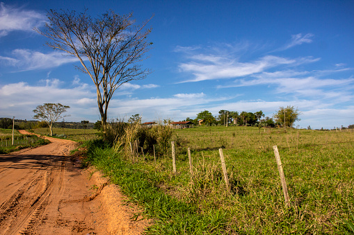 Road close to a plateau of Serra do Mangaval in Mato Grosso state, Brazil