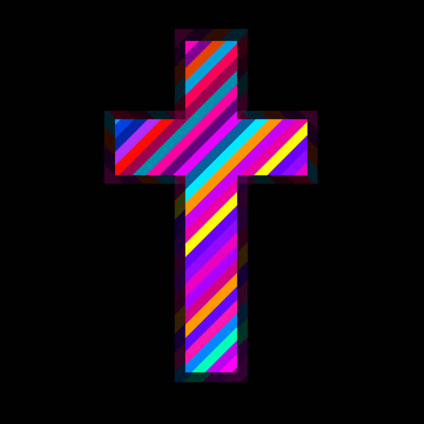 istock Cross sign with colorful lines isolated on black background. Christian Symbol. Vector illustration 1793491004