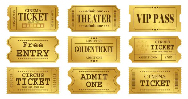 Vector illustration of Vector set of golden ticket template. Invite ticket .Vector illustration.