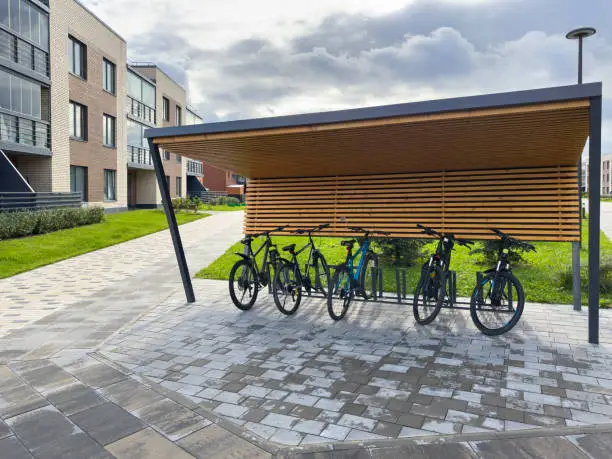 Photo of covered bicycle parking in a residential area