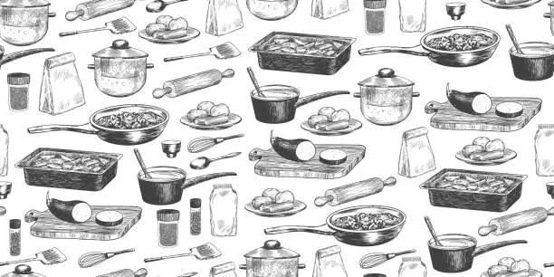Vector illustration of Seamless pattern with kitchen utensils