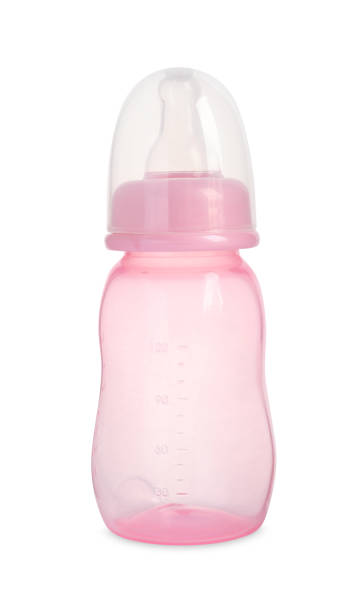 istock Empty pink feeding bottle for infant formula isolated on white 1793530373
