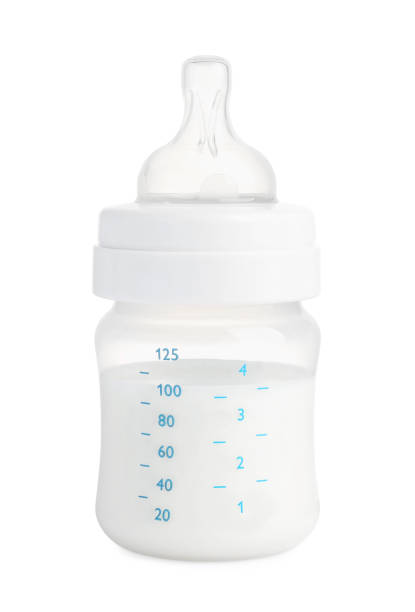 istock Feeding bottle with dairy free infant formula on white background 1793532009