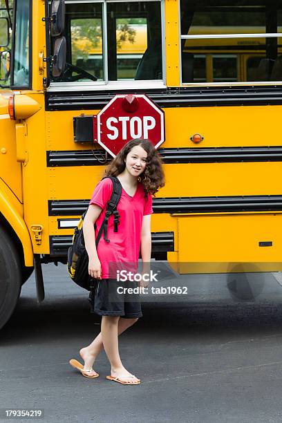 Young Girl Student Back In Grade School Stock Photo - Download Image Now - Adolescence, Back to School, Backpack