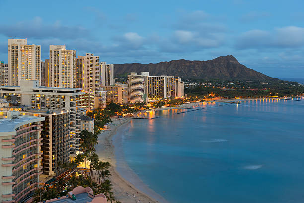 istock Night view on Honolulu city and Waikiki Beach 179354825