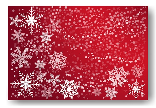 Beautiful falling snowflakes, wallpaper, background with copy space. Winter dust ice particles. Snowfall, red background. Winter snowflakes. January, december, february theme. Snow hurricane scenery