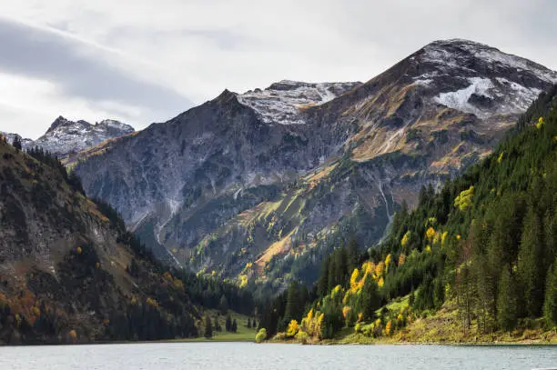 natural lake Vilsalpsee and the mountains of Austria, beautiful views of the Tyrol region