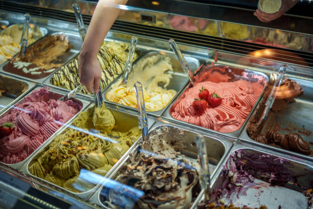 istock Colourful Ice Cream fridge on shop 1793567834