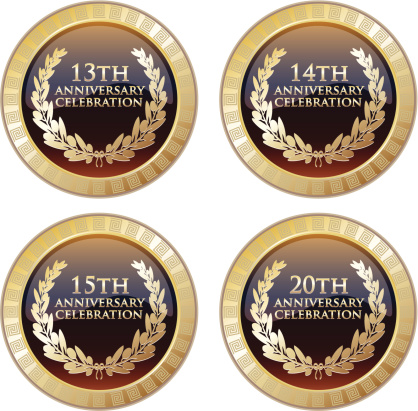 Celebration medals of the 13th, 14th, 15th and 20th anniversary decorated with meanders.