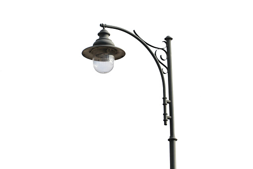 Black antique lantern. Small town vintage city lamp cutout.