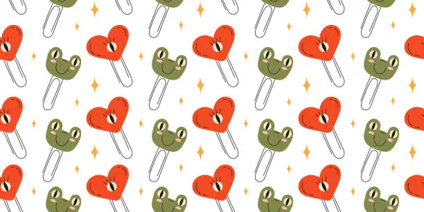 Vector illustration of pattern with childrens paper clips paper clip frog