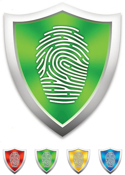 Shield with fingerprint icons vector art illustration
