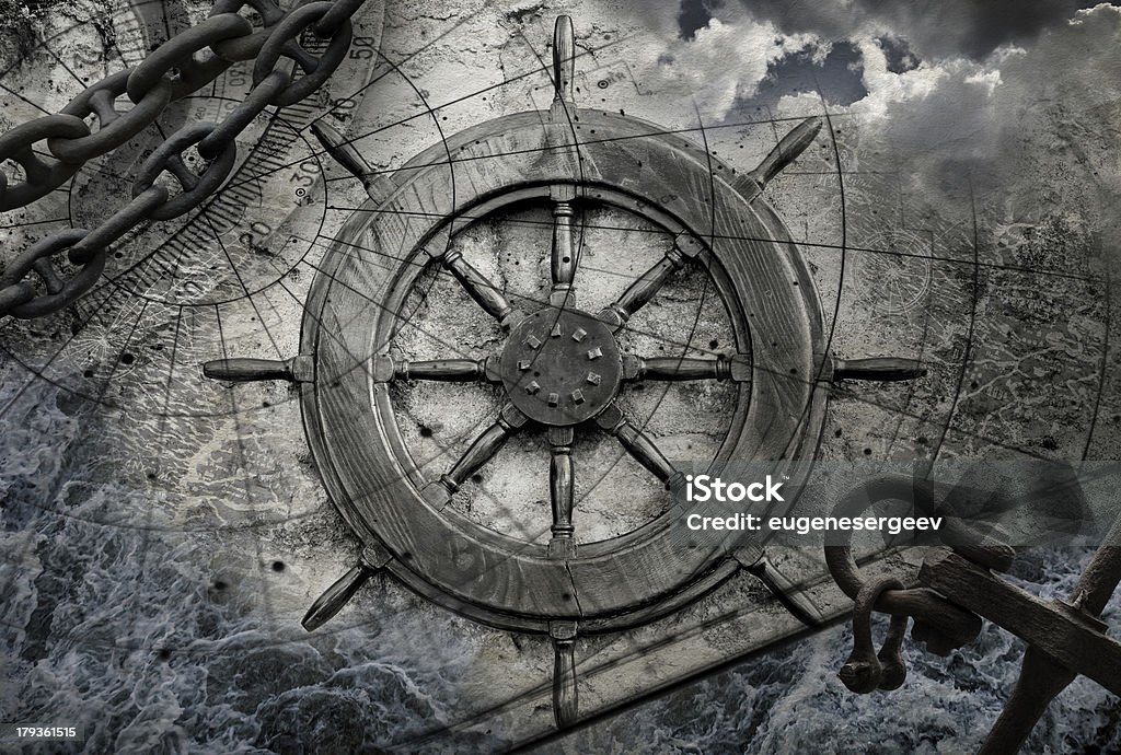 Vintage Navigation Background Illustration With Steering Wheel Charts Anchor  Chains Stock Photo - Download Image Now - iStock