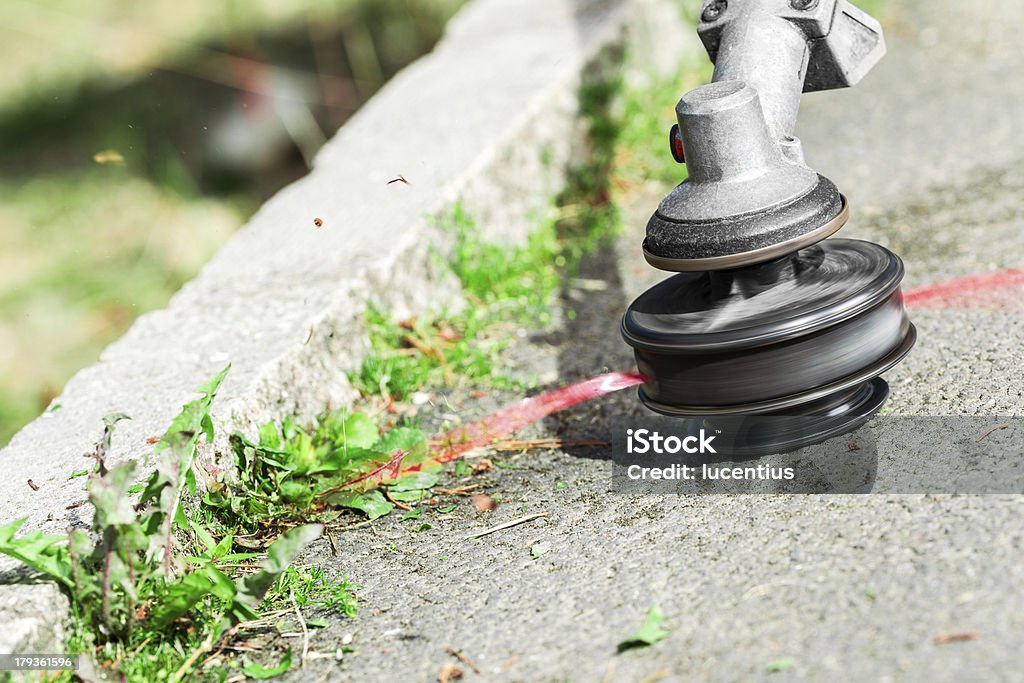 Gros plan de jardin strimmer des mauvaises herbes - Photo de Désherber libre de droits