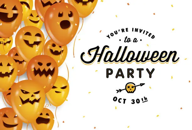 Vector illustration of Halloween party invitation with jack o lantern balloons