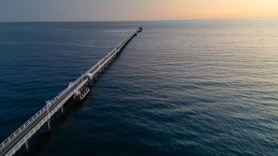 Aerial view of Busselton Jetty at sunset, Western Australia