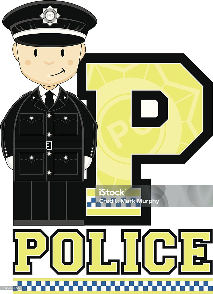 Ładny brytyjski Policeman Litera P - Grafika wektorowa royalty-free (Alfabet)