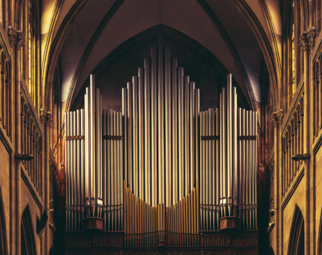 church pipe organ, san sebastian cathedral, spain