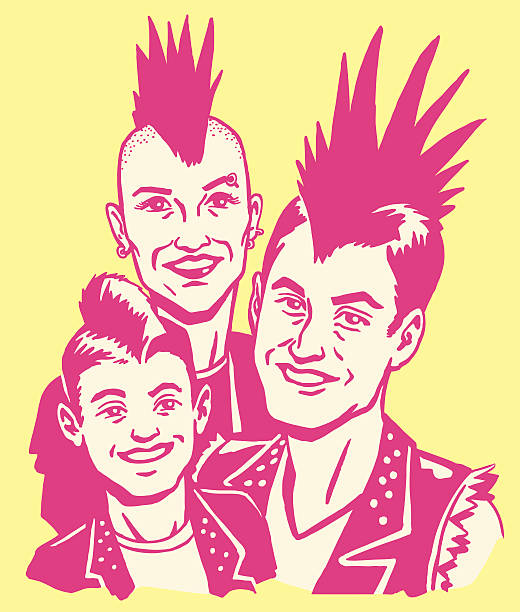 ilustraciones, imágenes clip art, dibujos animados e iconos de stock de punk rock familia - punk