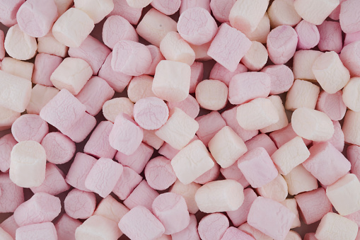 Colorful pastel colored marshmallow close up