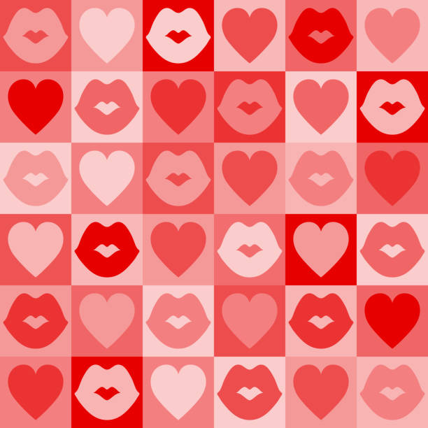 Abstract Geometric Love and Kiss icons seamless background - ilustração de arte vetorial