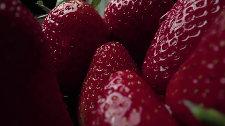 Red ripe strawberries close-up, top view. stock video stock video