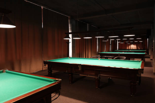 istock Empty green billiard tables in club. Pool Game 1793642789
