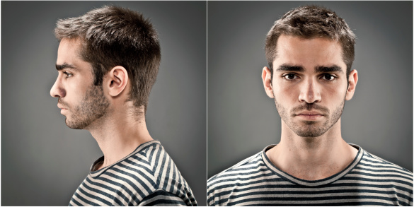 Front and side view of a young man headshot