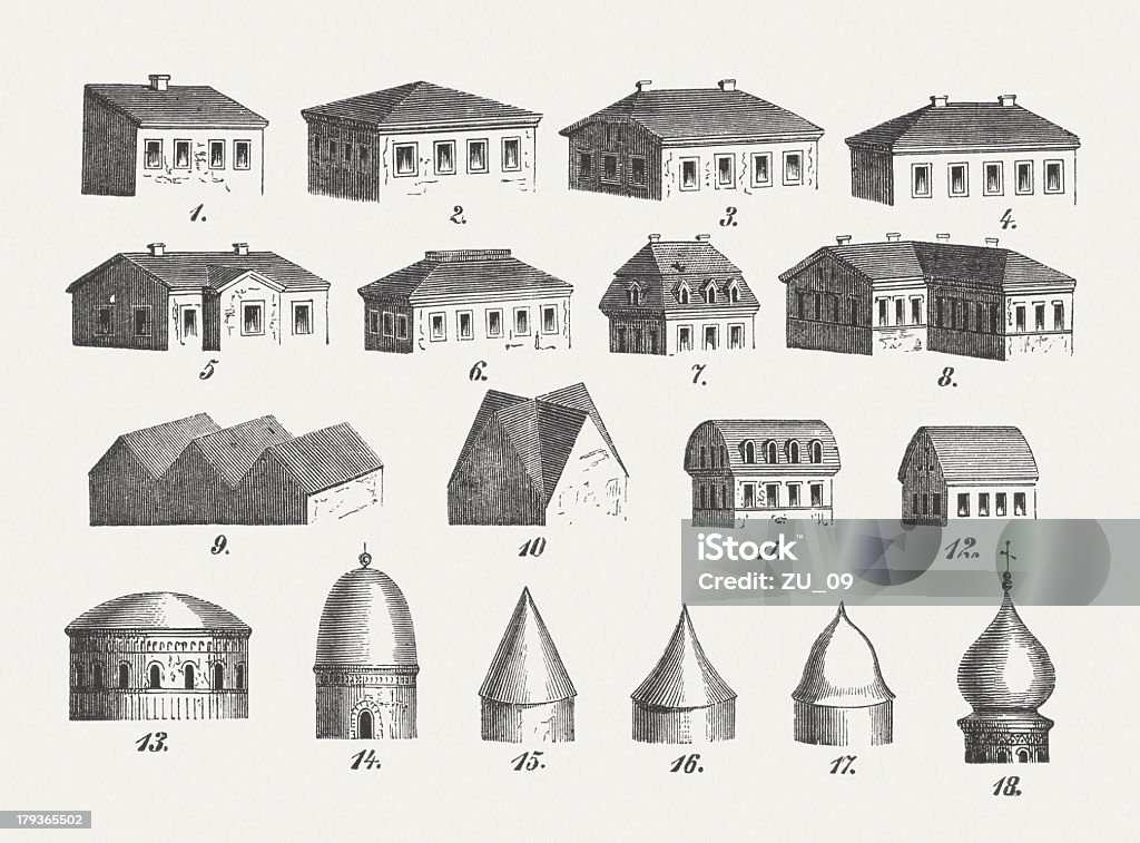 Stile di tetti, pubblicato nel 1876 - Illustrazione stock royalty-free di Architettura