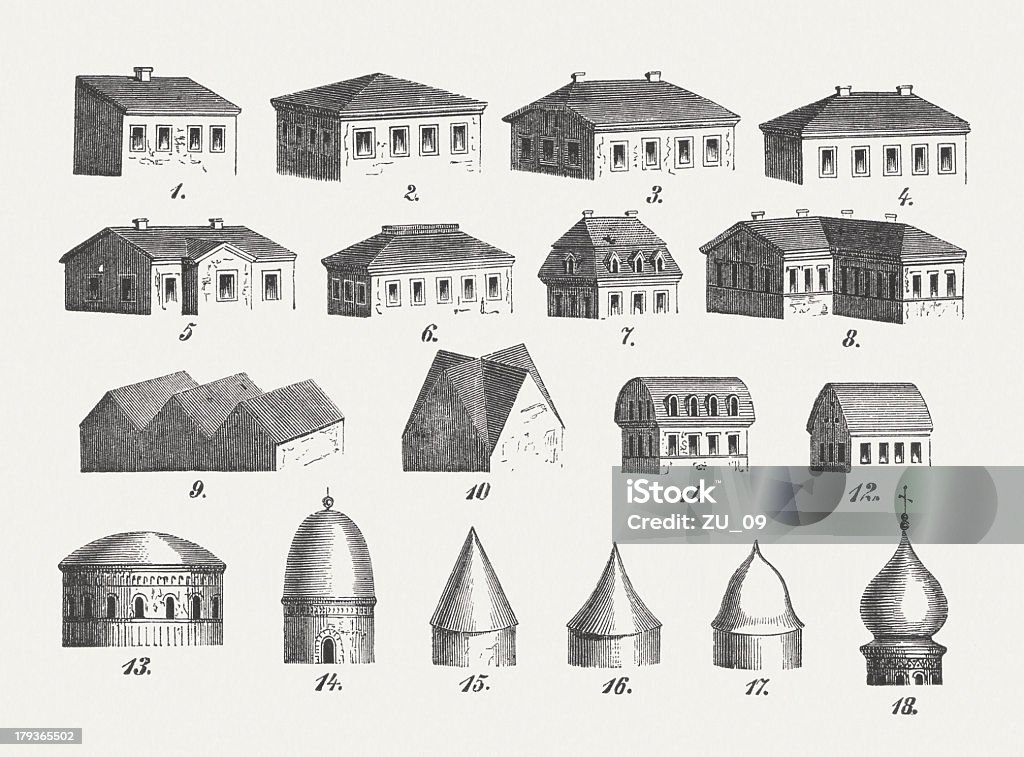 Estilo de telhados, publicada em 1876 - Royalty-free Abrigo de Jardim Ilustração de stock