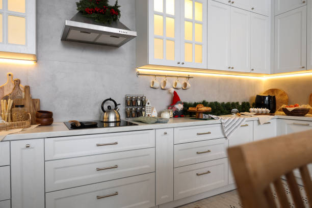 istock Kitchen countertop with festive decor. Christmas celebration 1793667532