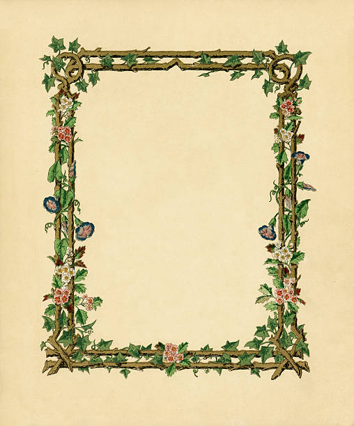 viktorianischen frame mit wilden rosen und ackerwinde - spalier stock-grafiken, -clipart, -cartoons und -symbole