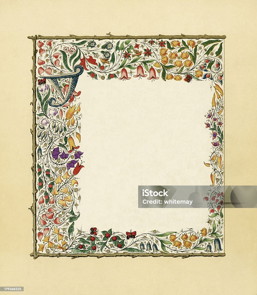 Victorian floral fronteira com borboletas - Ilustração de Arte Nouveau royalty-free