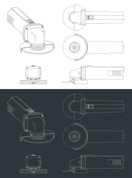 Vector illustration of Angle grinder blueprints