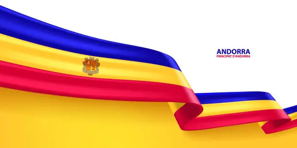 Vector illustration of Andorra 3D Ribbon Flag