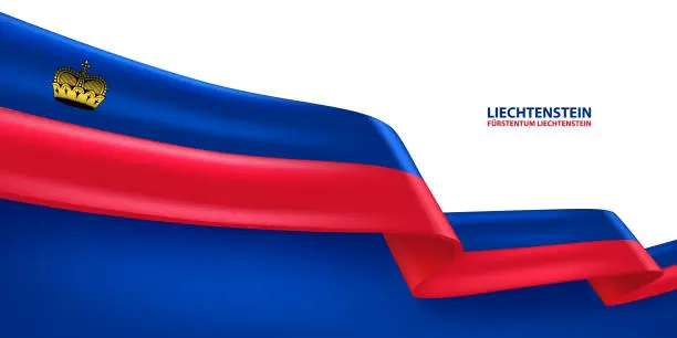 Vector illustration of Liechtenstein 3D Ribbon Flag