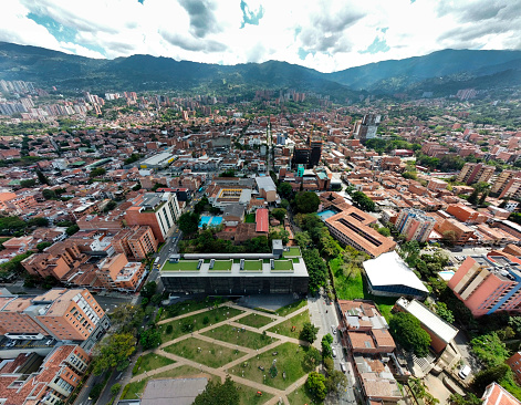 Envigado, Antioquia - Colombia. November 13, 2023. Panoramic of the central area of the municipality of Envigado