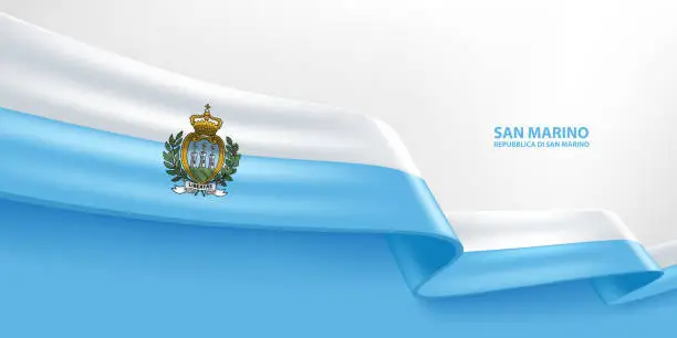 Vector illustration of San Marino 3D Ribbon Flag