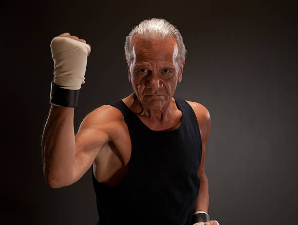 Senior fighter with clenched fist