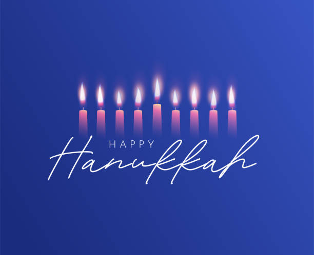 plakat happy hanukkah z płonącymi świecami. wektor - hanukkah menorah candle blue stock illustrations