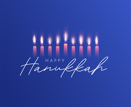 Happy Hanukkah poster with burning candles. Vector illustration. EPS10