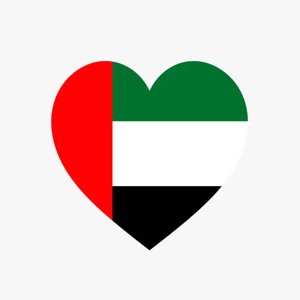 Vector illustration of UAE United Arab Emirates heart flag. Vector