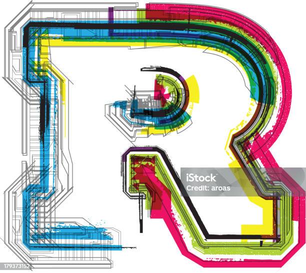 Ilustración de Grunge Coloridas Fuente Letra R y más Vectores Libres de Derechos de Caligrafía - Caligrafía, Colorido, Croquis