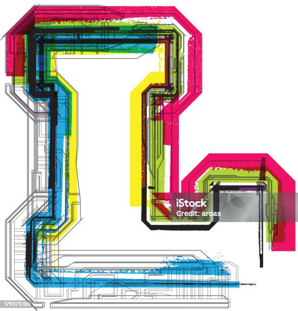 색상화 그런지 서체가 알파벳 L 0명에 대한 스톡 벡터 아트 및 기타 이미지 - 0명, 그런지 이미지 기법, 낱말