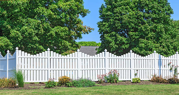 White Vinyl Fence stock photo