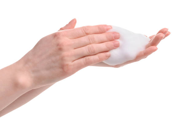 istock Woman with bath foam on white background, closeup 1793783522
