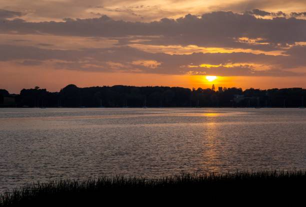 Suffolk sunset on the Orwell stock photo
