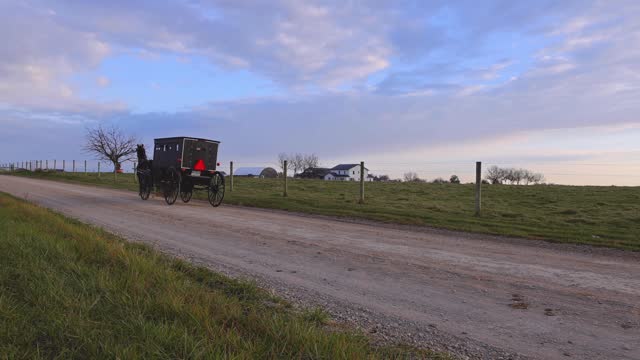Amish Buggy on rural road Sunup