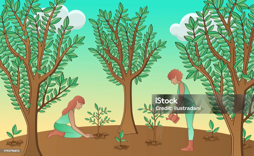 Youngers Vector Protecting And Reforestation Stock Illustration - Download Image Now ...