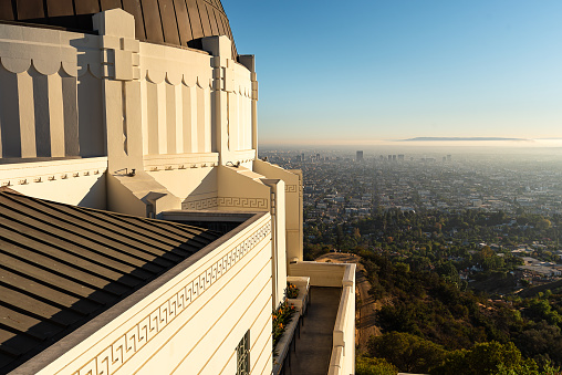 Griffith Observatory in Los Angeles during daytime. People can enjoy in beautiful view of Los Angeles from the famous observatory